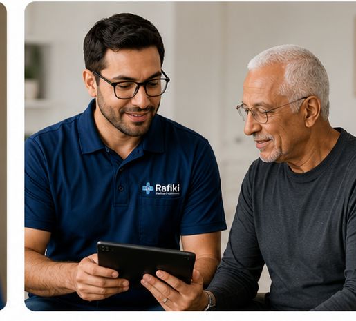 Clinician reviewing care details with a patient