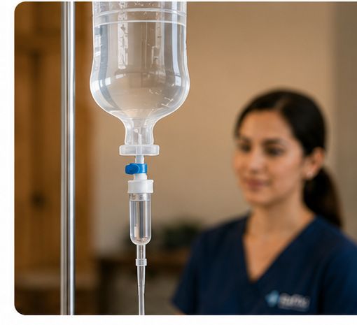 IV hydration setup with Rafiki clinician nearby